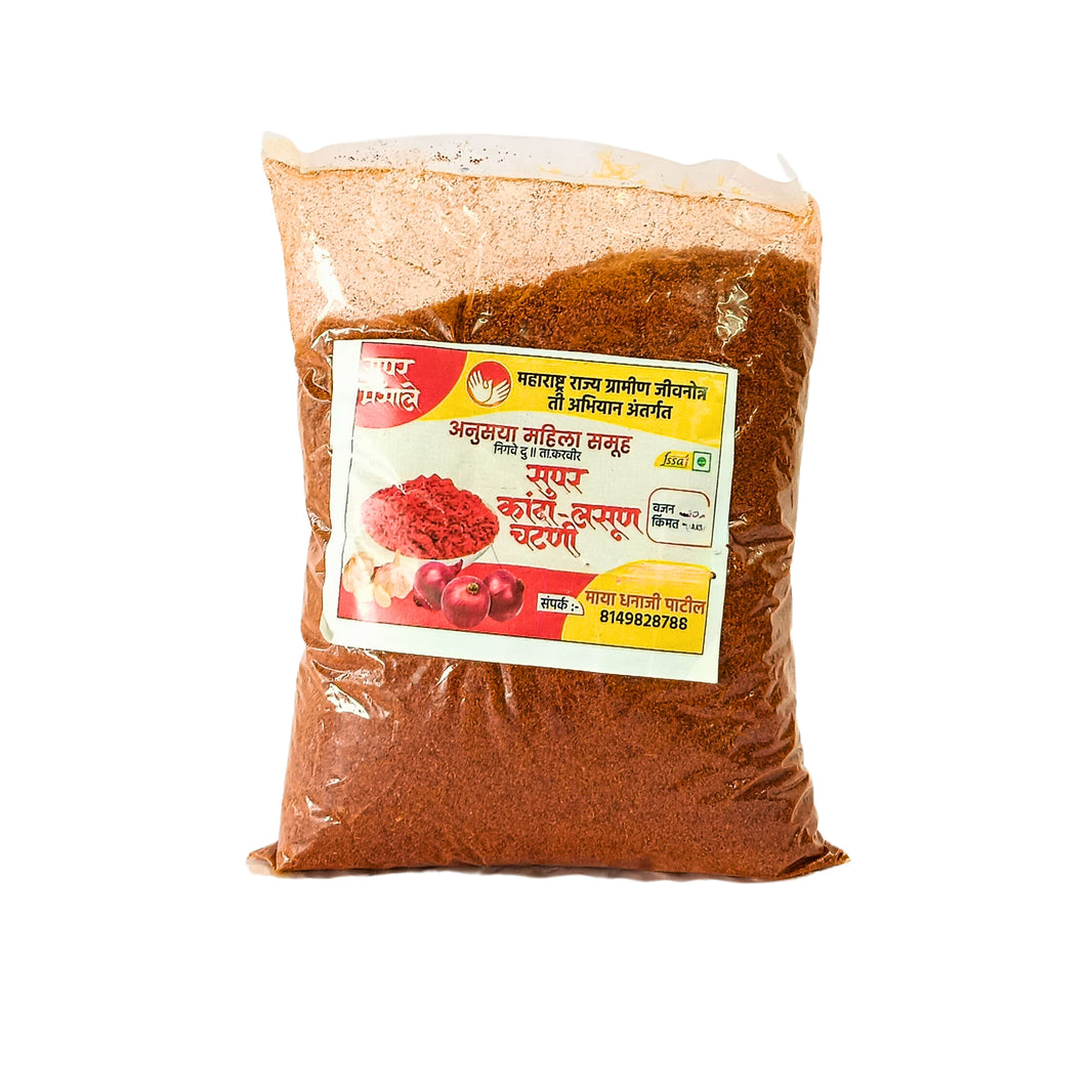 SUPER MASALE, Onion Garlic Chutney, Kanda Lasun Chutney, Anusuya SHG, Made By Natural Ingredients, No Artificial Chemicals, Pack Of 500 gm