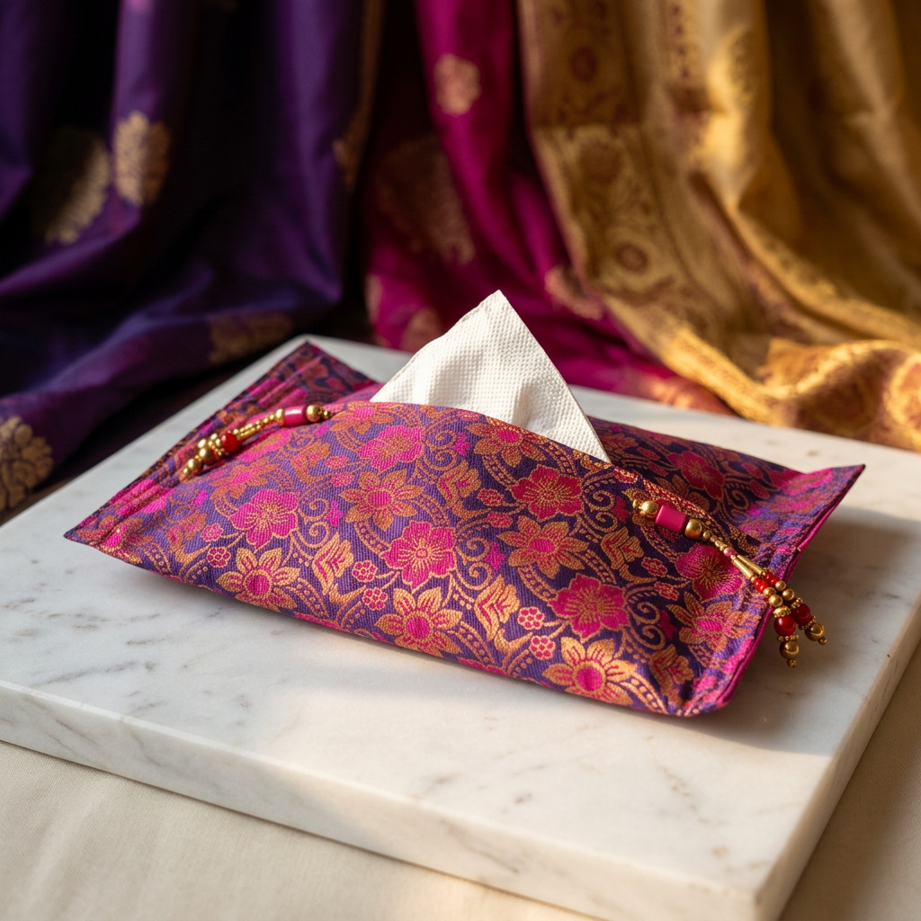 AMRUTA Tissue Paper Holder Purple Pink Floral Type 2 Pack Of 1 Item Decorative Tissue Organizer