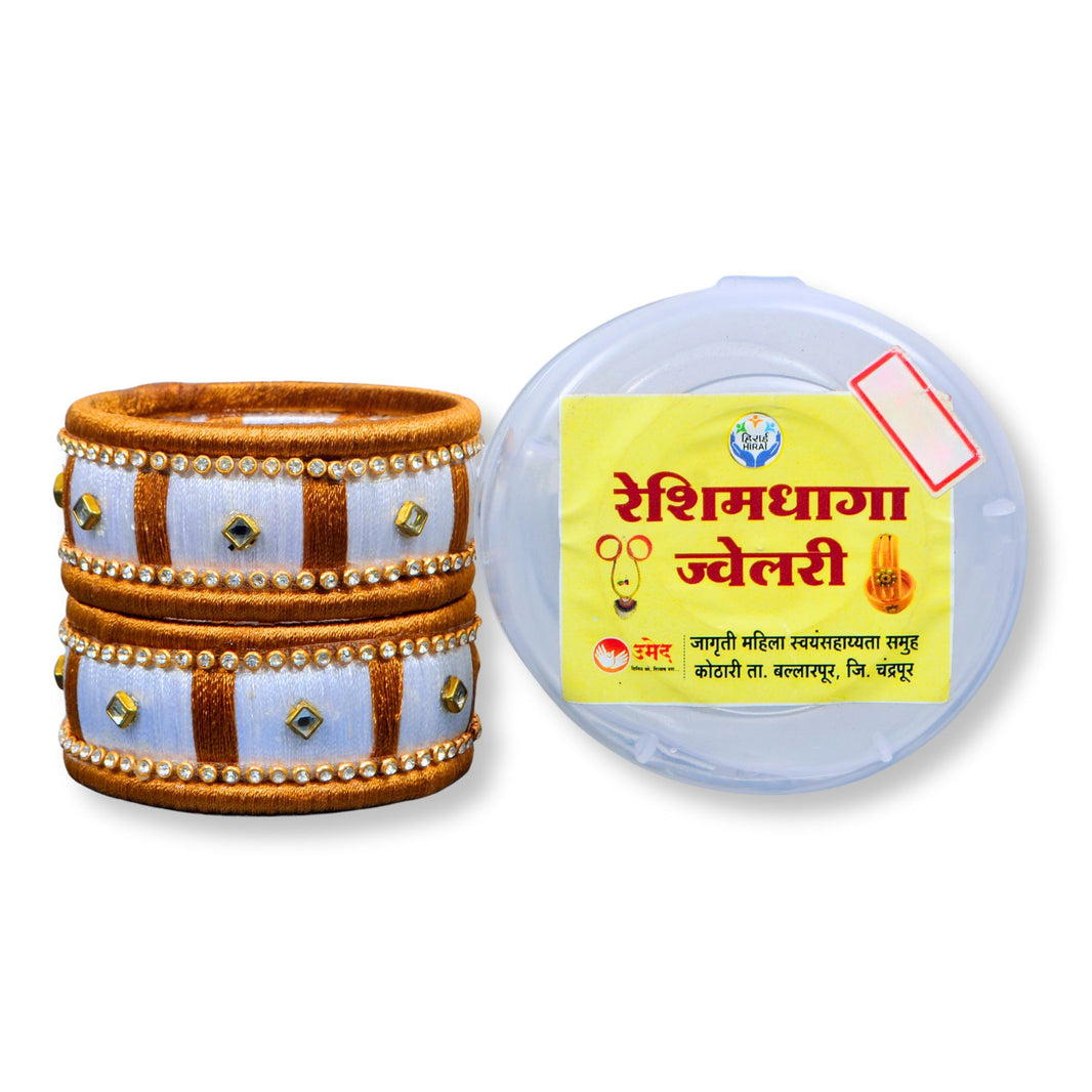 JAGRUTI, Elegant White and Gold Thread Bangles with Detailing, Local Craftsmanship, Pack Of 1 Pair