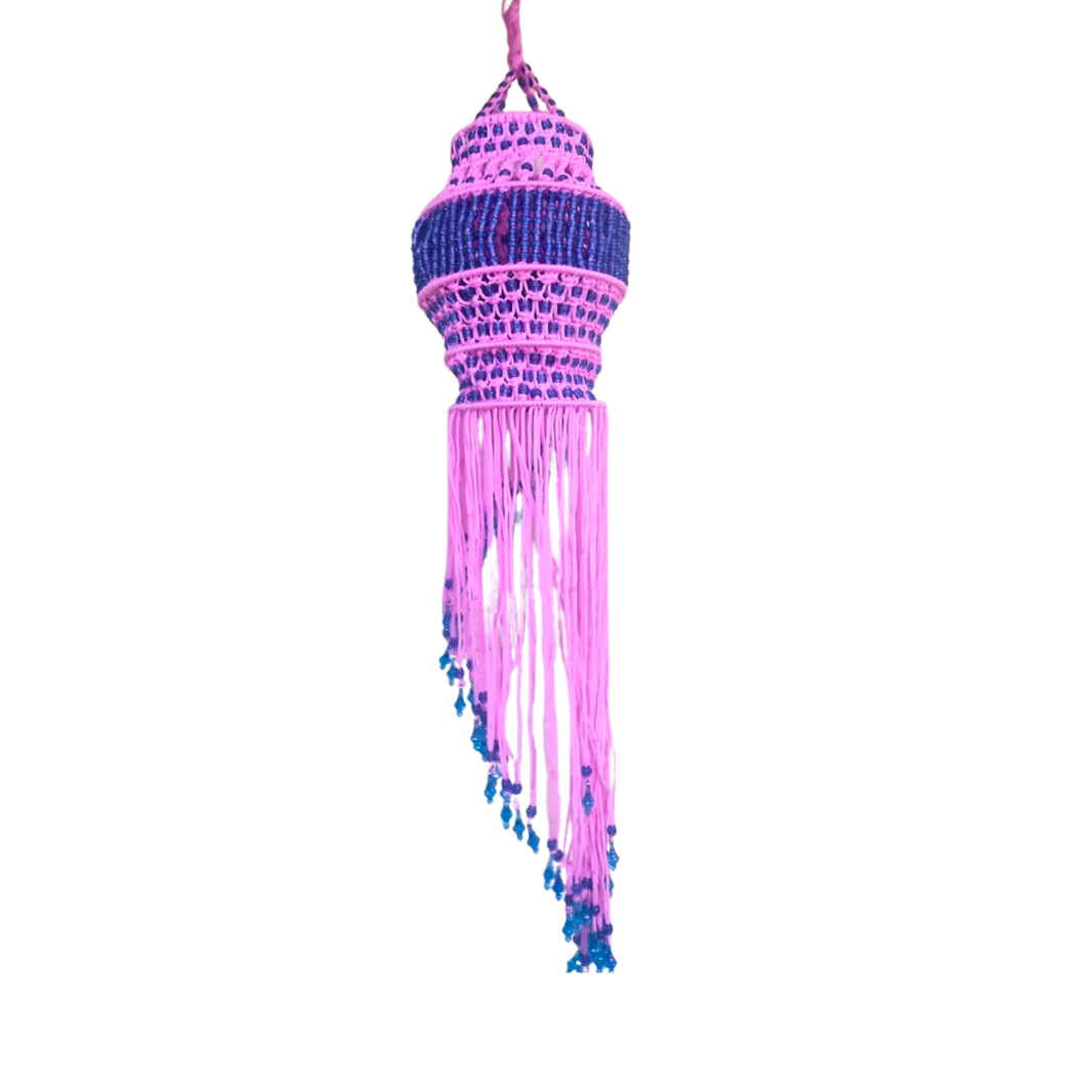 SUGARAN Blue Beaded pink Akash Kandil | Diwali decorations feature an abundance of colorful lights, flowers, and auspicious symbols | Pack of 1pic
