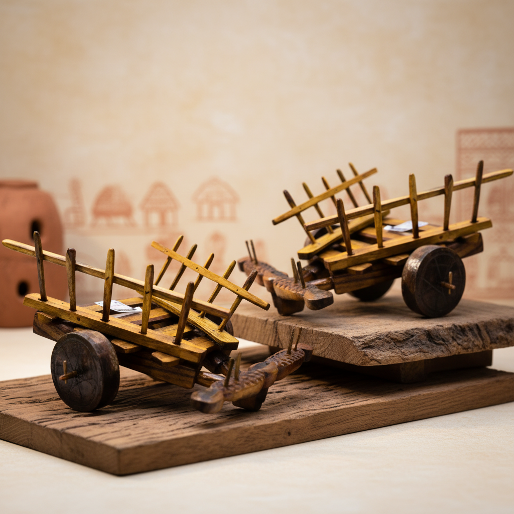 SANT GYANESHWAR Wooden Bullock Cart Toy Natural Wood Traditional Handmade SHG Craft Pack of 2