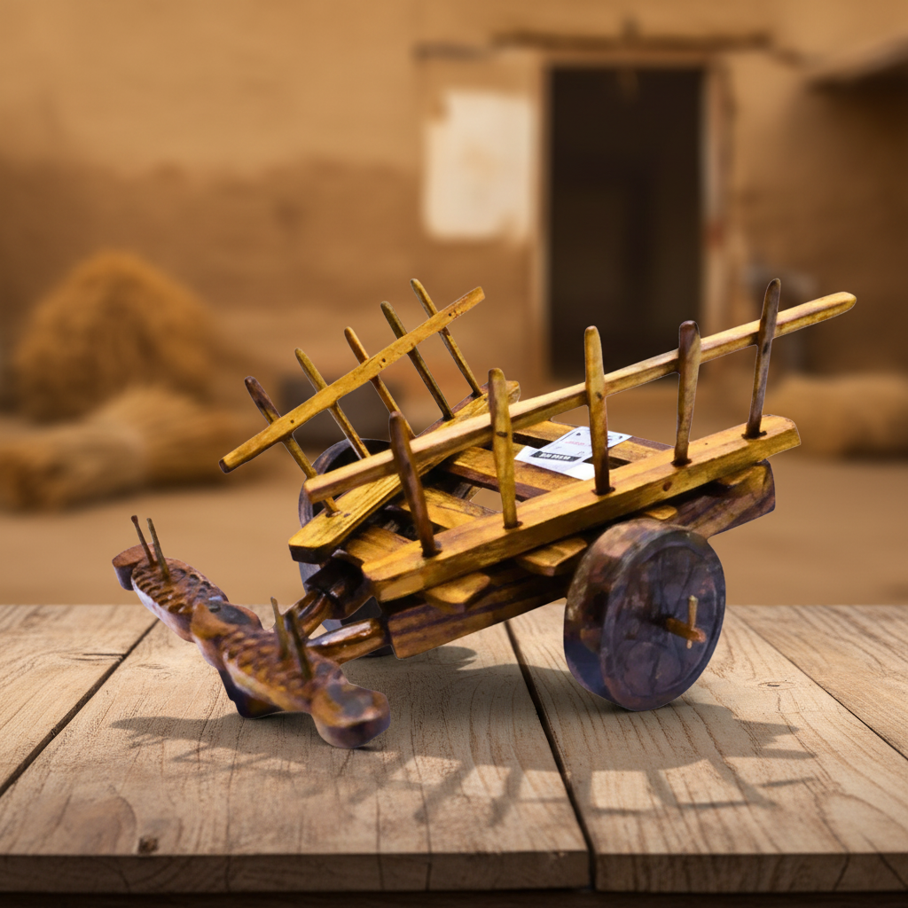 SANT GYANESHWAR Wooden Bullock Cart Toy Natural Wood Traditional Handmade SHG Craft Pack of 1