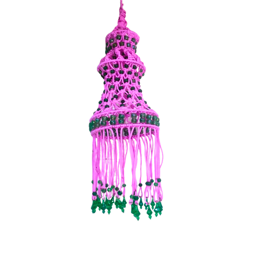 SUGARAN Green beaded Pink Akash kandil | Diwali decorations feature an abundance of colorful lights, flowers, and auspicious symbols | Pack of 1pic