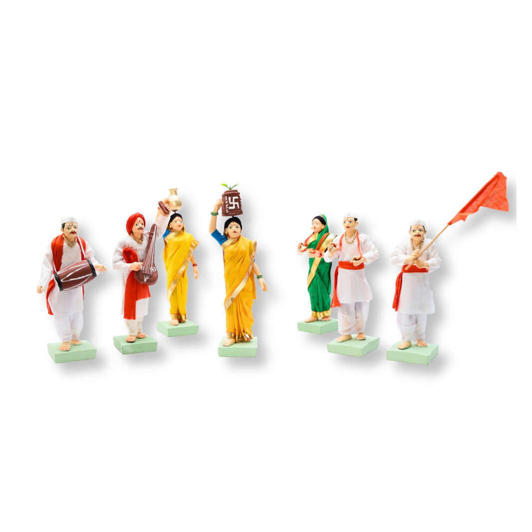 Pragati, Warkari set, 7 idol clay statue, made by Natural Soil, Local Craftsmanship, pack of 7 units
