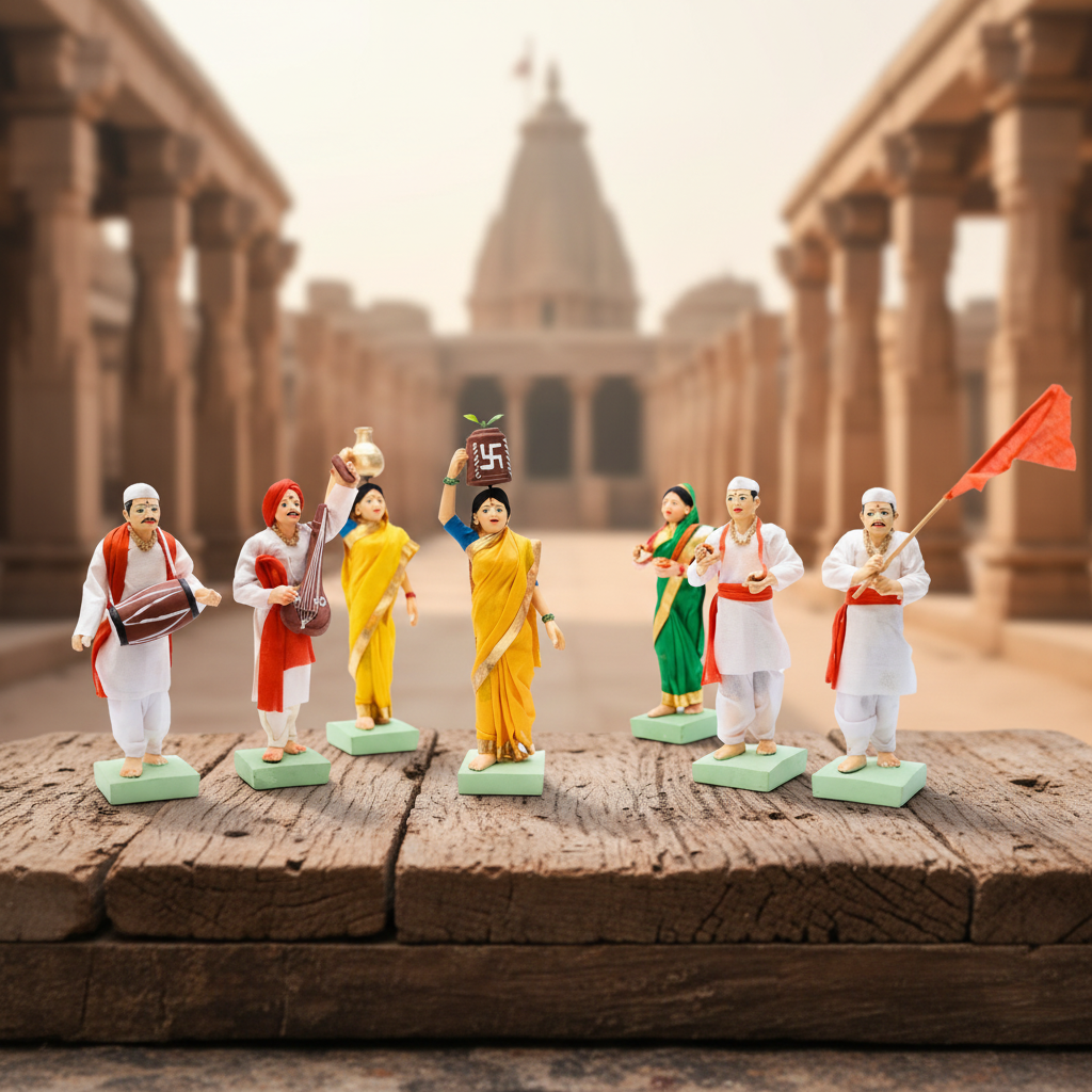 PRAGATI Handmade Warkari Set of 7 Clay Idols Natural Soil Terracotta Devotional Statues Pack of 14 Units