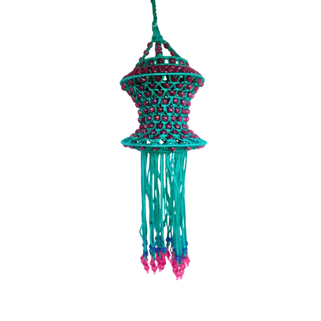 SUGARAN Red beaded Green Akash kandil | Diwali decorations feature an abundance of colorful lights, flowers, and auspicious symbols | Pack of 1pic