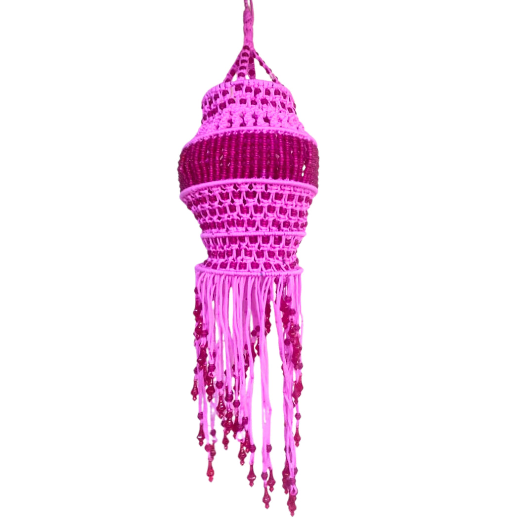 SUGARAN Red beaded pink akash kandil | Diwali decorations feature an abundance of colorful lights, flowers, and auspicious symbols | Pack of 1pic