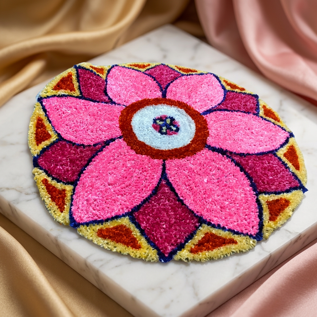 DEVLEKAR BANDHU Baby Pink Colour Mat Rangoli Type 7 Pack Of 1 Item Decorative Festive Floor Mat