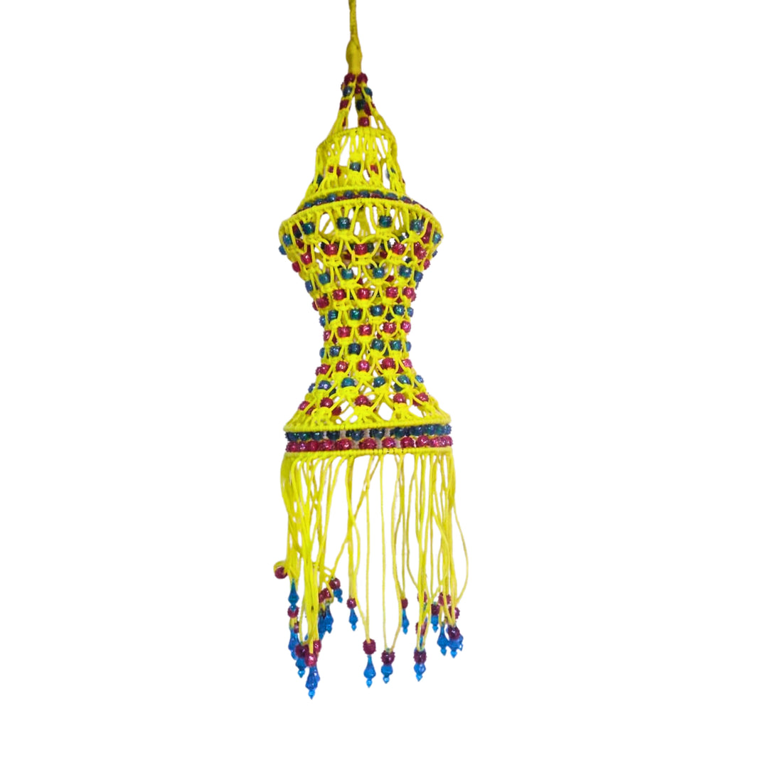 SUGARAN Blue & red beaded yellow akash kandil | Diwali decorations feature an abundance of colorful lights, flowers, and auspicious symbols | Pack of 1pic