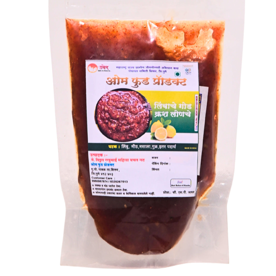 OM FOODS Lemon Crushed Pickle, Vitthal RukhamaiSHG Made By Natural Ingredients, Healthy, Pack of 250 gms