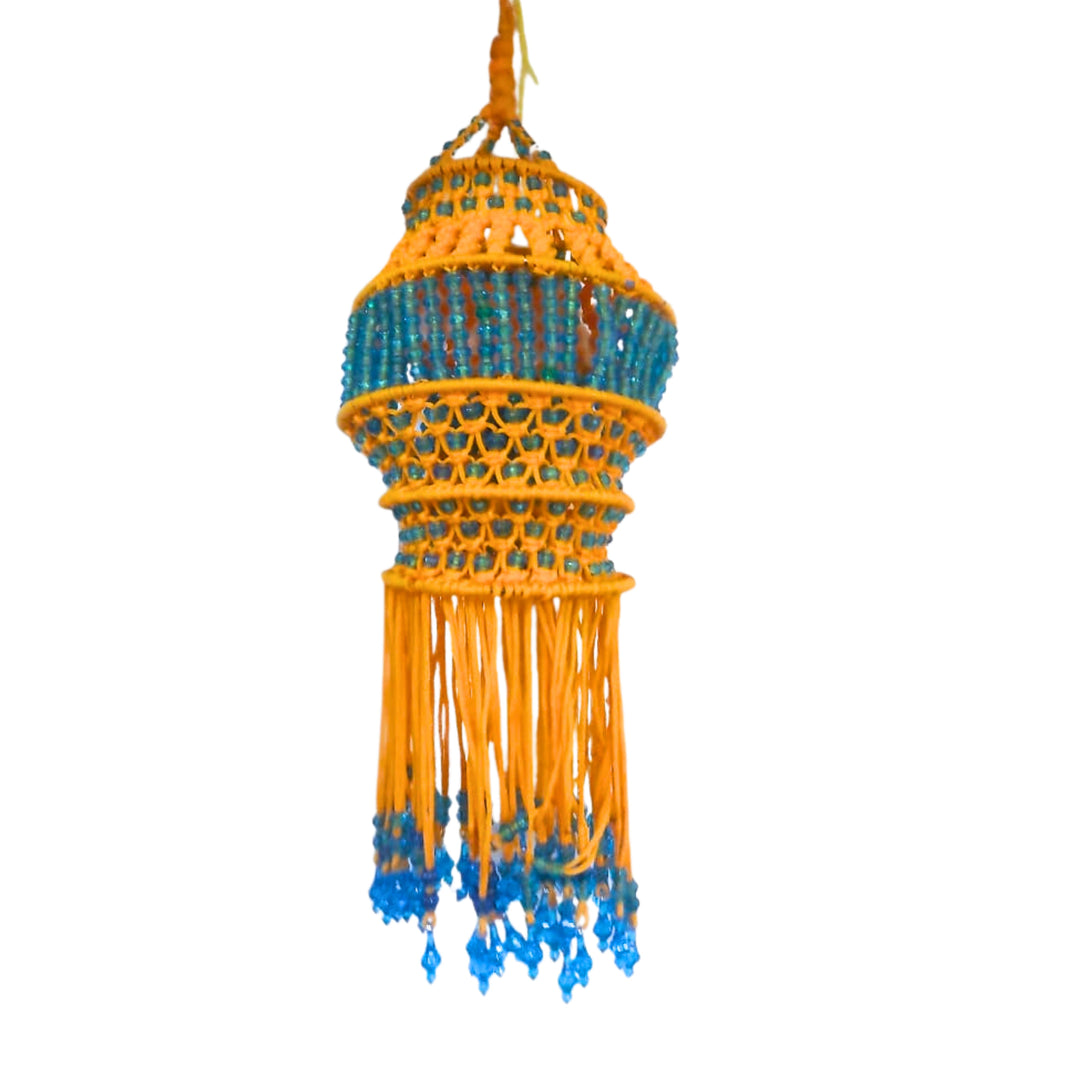 SUGARAN Orange kandil with teal colour beads | Diwali decorations feature an abundance of colorful lights, flowers, and auspicious symbols | Pack of 1pic