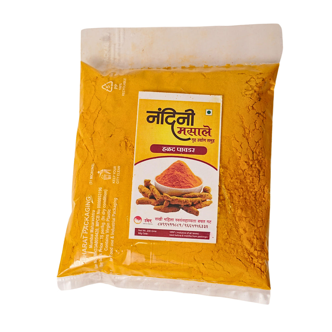 NANDINI MASALE, Turmeric Powder, Sakhi SHG, Natural Ingredients, No Artificial Essence, Pack of 200 gm