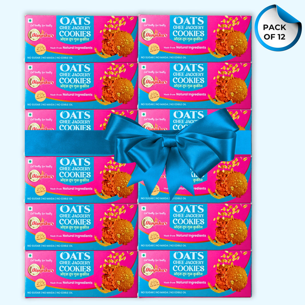 DIVYNKA Hand-made Oats Cookies, Pack of 12, Made by Organic Jaggery, No Maida, No Artificial colour, Pack of 100 gm
