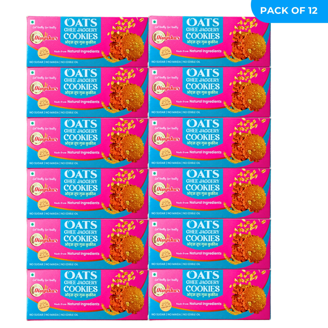 DIVYNKA Hand-made Oats Cookies, Pack of 12, Made by Organic Jaggery, No Maida, No Artificial colour, Pack of 100 gm