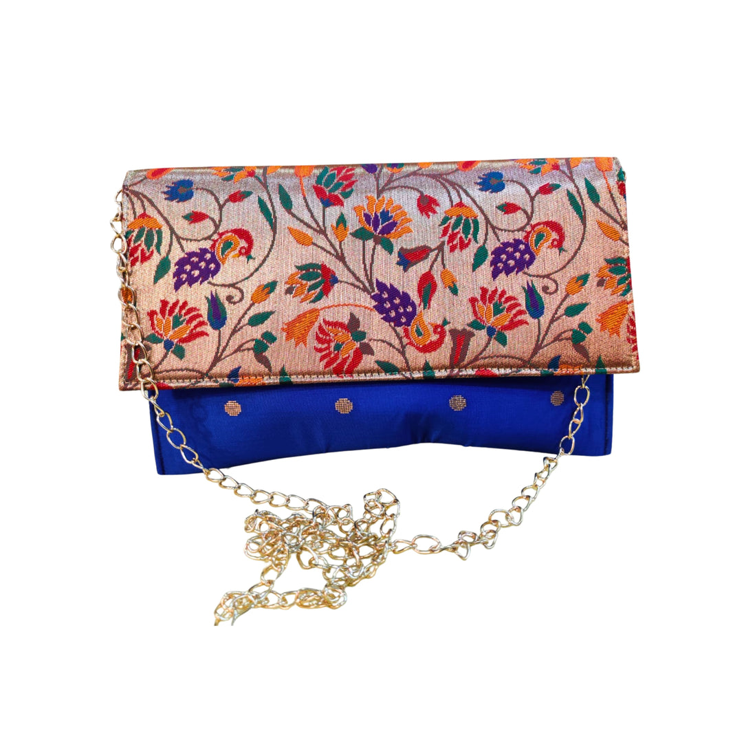 SHRISEVA Paithani Sling Bag Blue Colour Rectangular Thin Pack Of 1 Handcrafted Traditional Ethnic Fashion Utility Bag