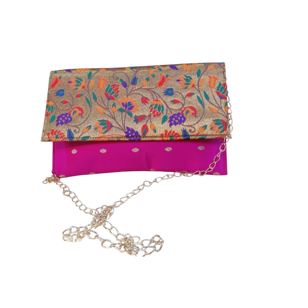 SHRISEVA Paithani Sling Bag Pink Colour Rectangular Thin Pack Of 1 Handcrafted Traditional Ethnic Fashion Utility Bag