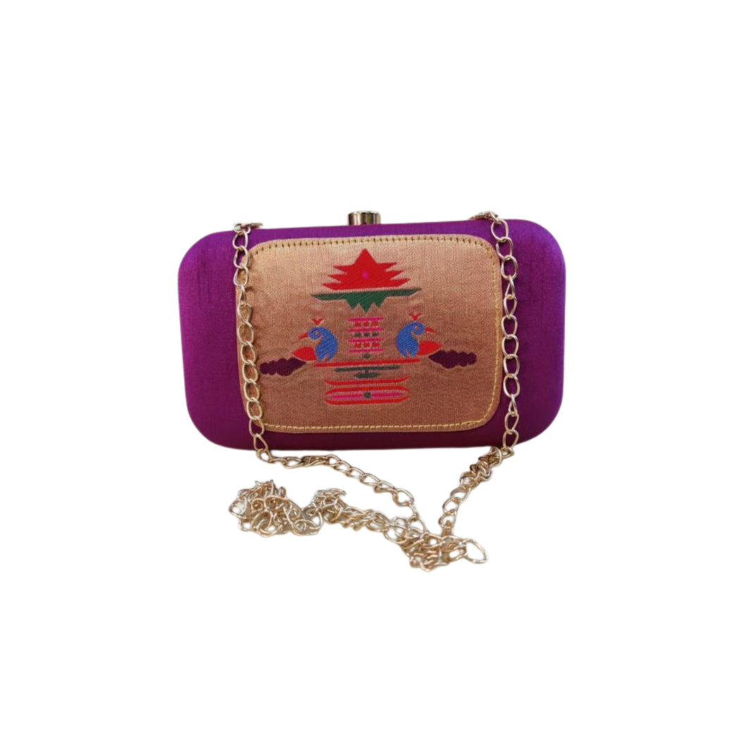 SHRISEVA Pyramid Paithani Clutch Pink Colour Pack Of 1 Handcrafted Traditional Ethnic Fashion Accessory