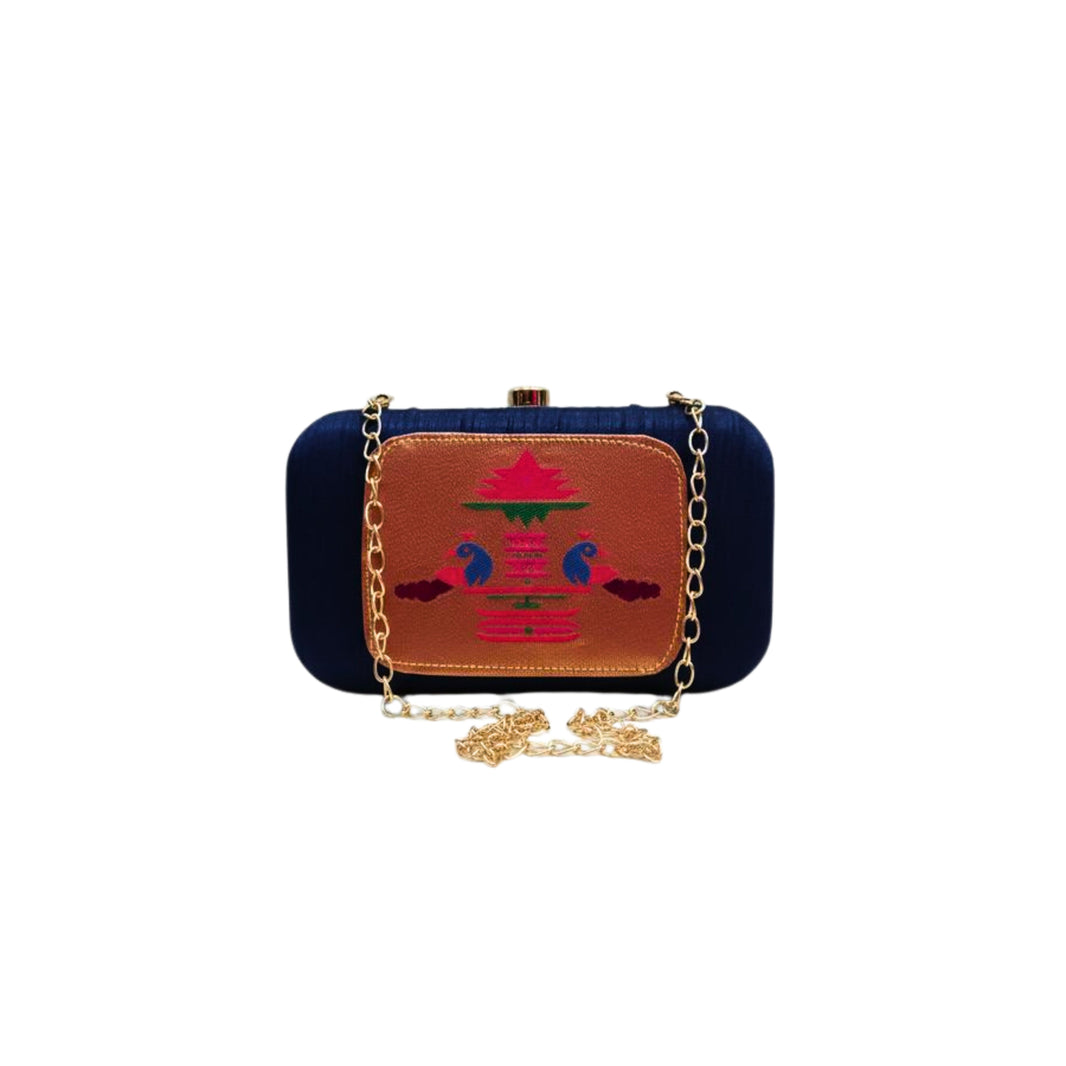 SHRISEVA Pyramid Paithani Clutch Navy Blue Colour Pack Of 1 Handcrafted Traditional Ethnic Fashion Accessory