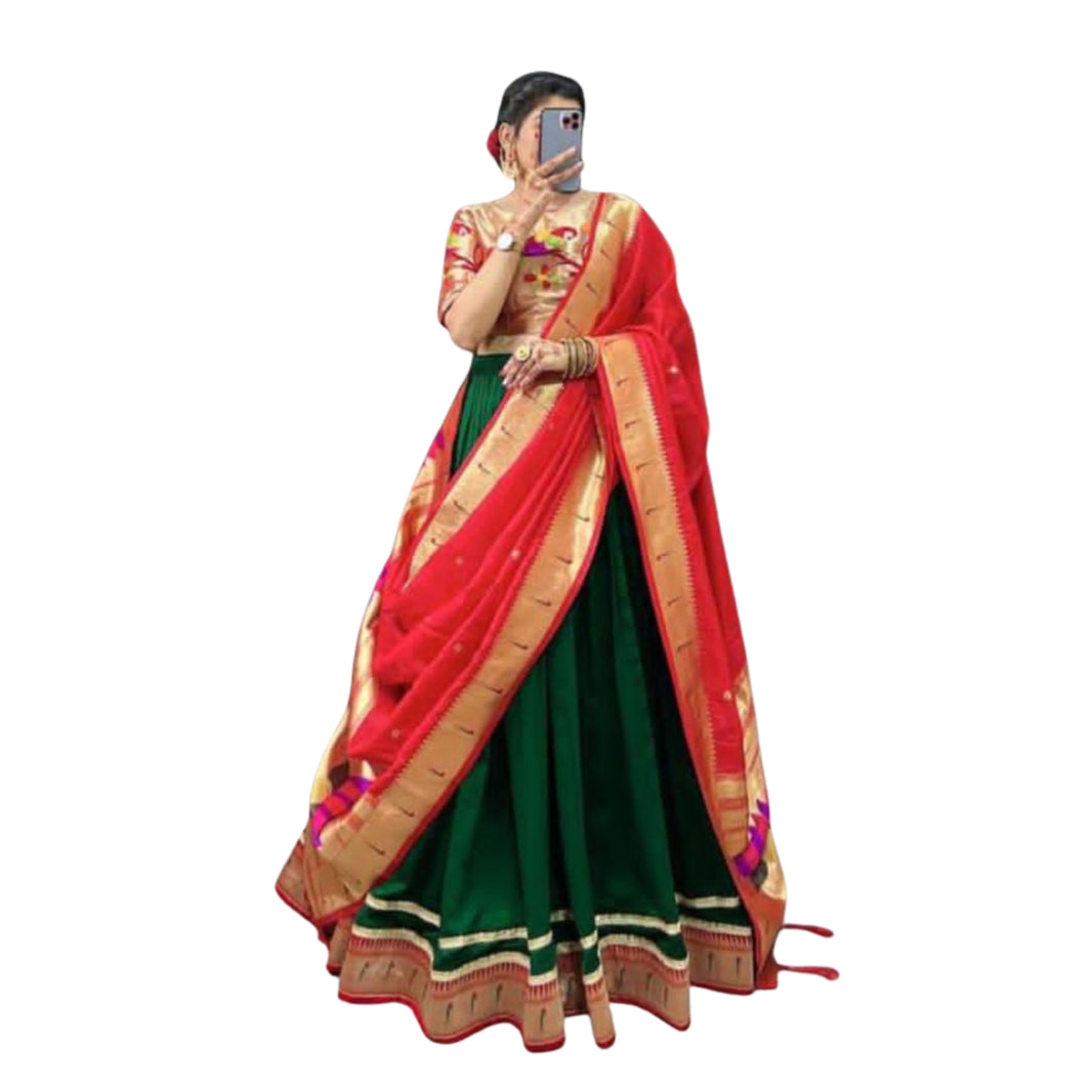 SHRISEVA Paithani Ghagra Green Colour Completely Stitched Pack Of 1 Traditional Ethnic Festive Wear