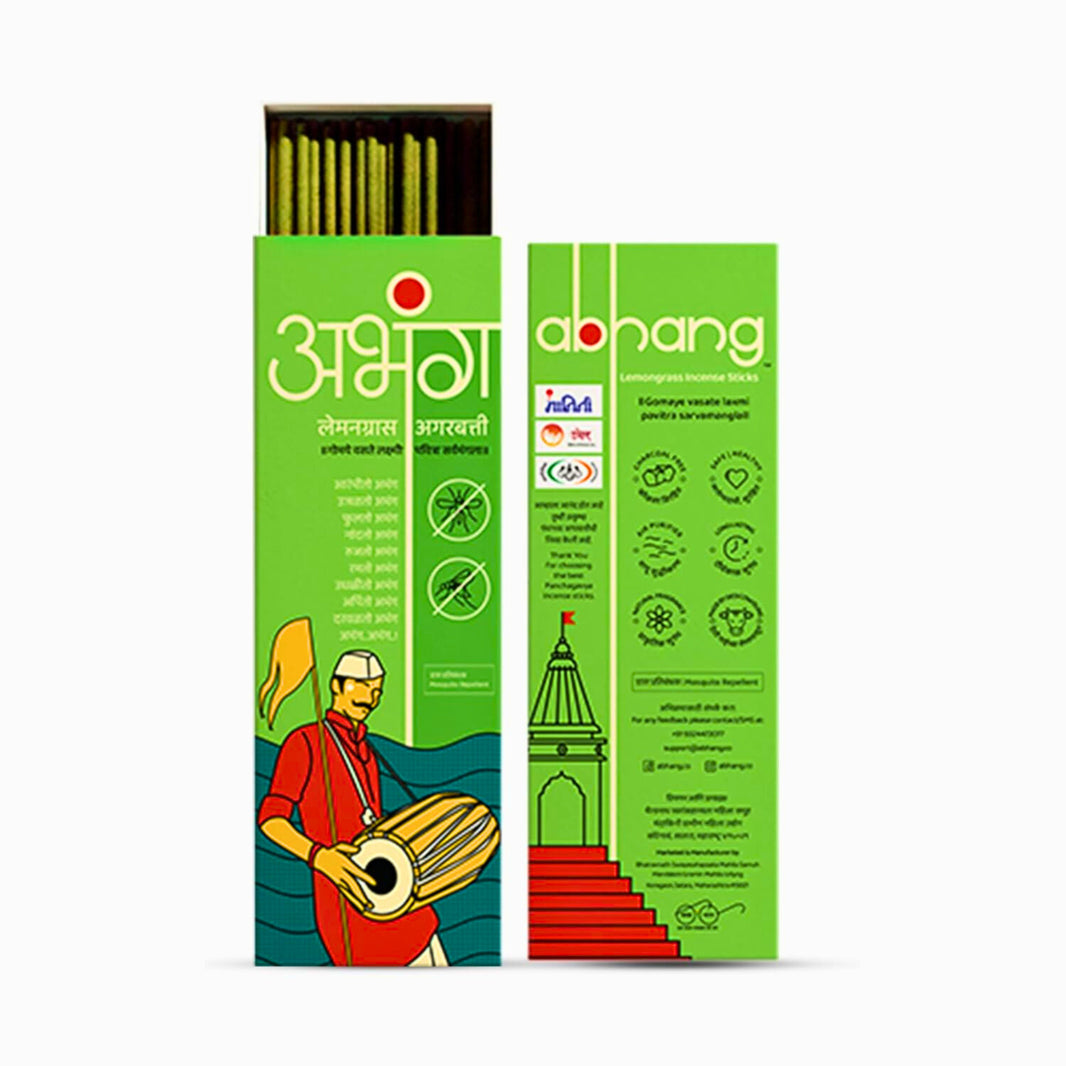 ABHANG Charcoal-Free Lemongrass Incense Sticks (Agarbatti), Natural, Long-Lasting Fragrance, Made By Cow Dung & Lemongrass, 100gm pack, Average 60 sticks