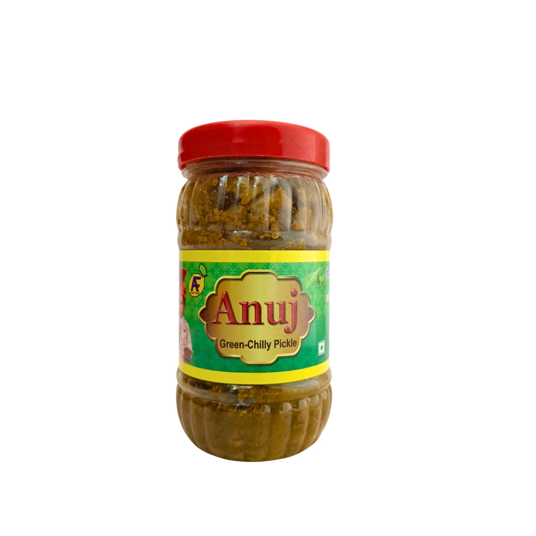 ANUJ FOODS  Green Chilly Pickle, Made By Natural Ingredients, No Artificial Flavours, Pack of 200 gms