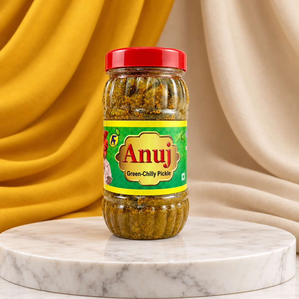 ANUJ FOODS Green Chilly Pickle, Made By Natural Ingredients, No Artificial Flavours, Pack of 200 gms