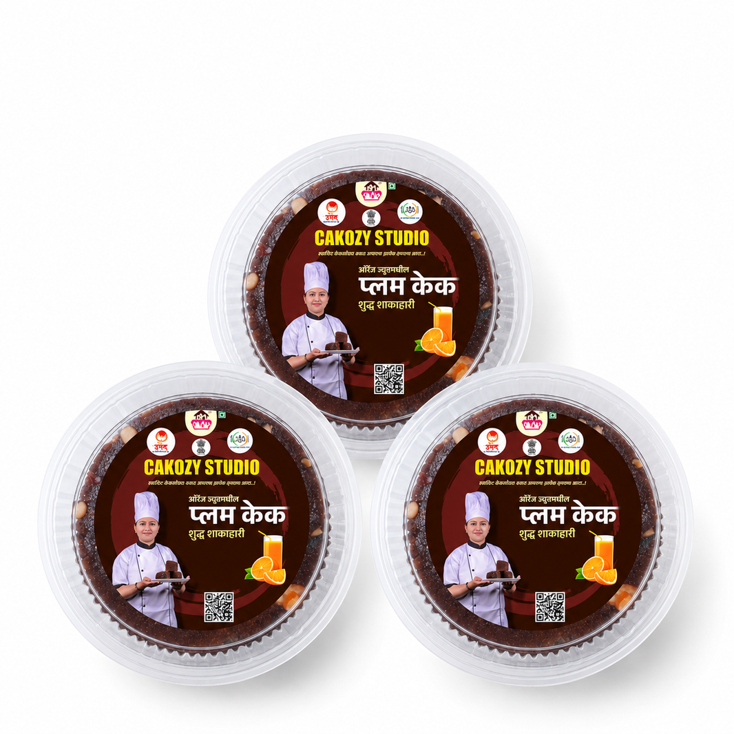 CAKOZY STUDIO Orange Juice Plum Cake Traditional Fruit Flavoured Bakery Dessert Soft Citrus Cake Pack Of 3 750 gm For Celebrations Family Sharing Gifting