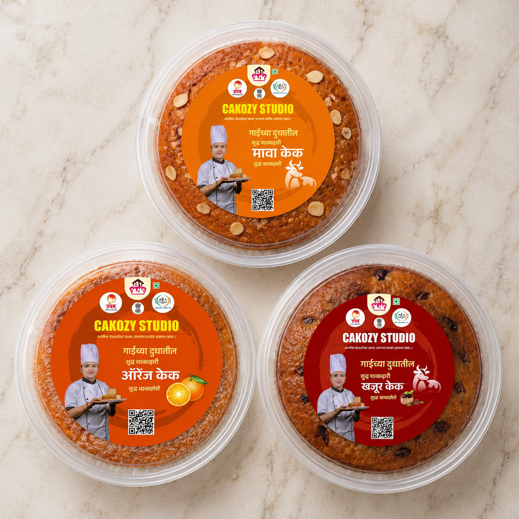 CAKOZY STUDIO Jaggery Mava Orange Khajur Cake Combo Traditional Indian Bakery Dessert Pack Of 3 750 gm Variety Pack For Celebrations Sharing Gifting