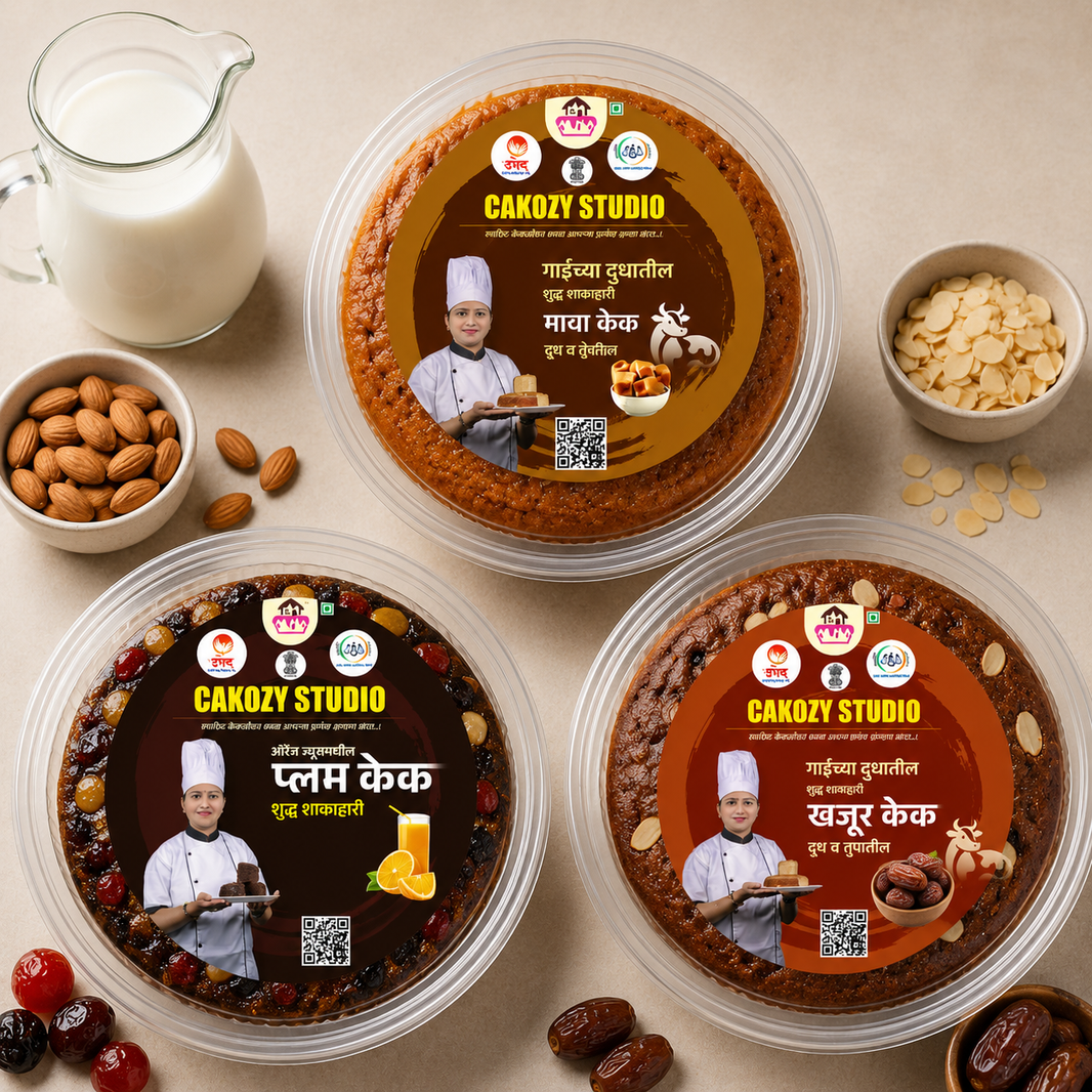 CAKOZY STUDIO Cow Milk Mava Plum Jaggery Khajur Cake Combo Traditional Indian Bakery Dessert Pack Of 3 750 gm Variety Pack For Celebrations Sharing Gifting