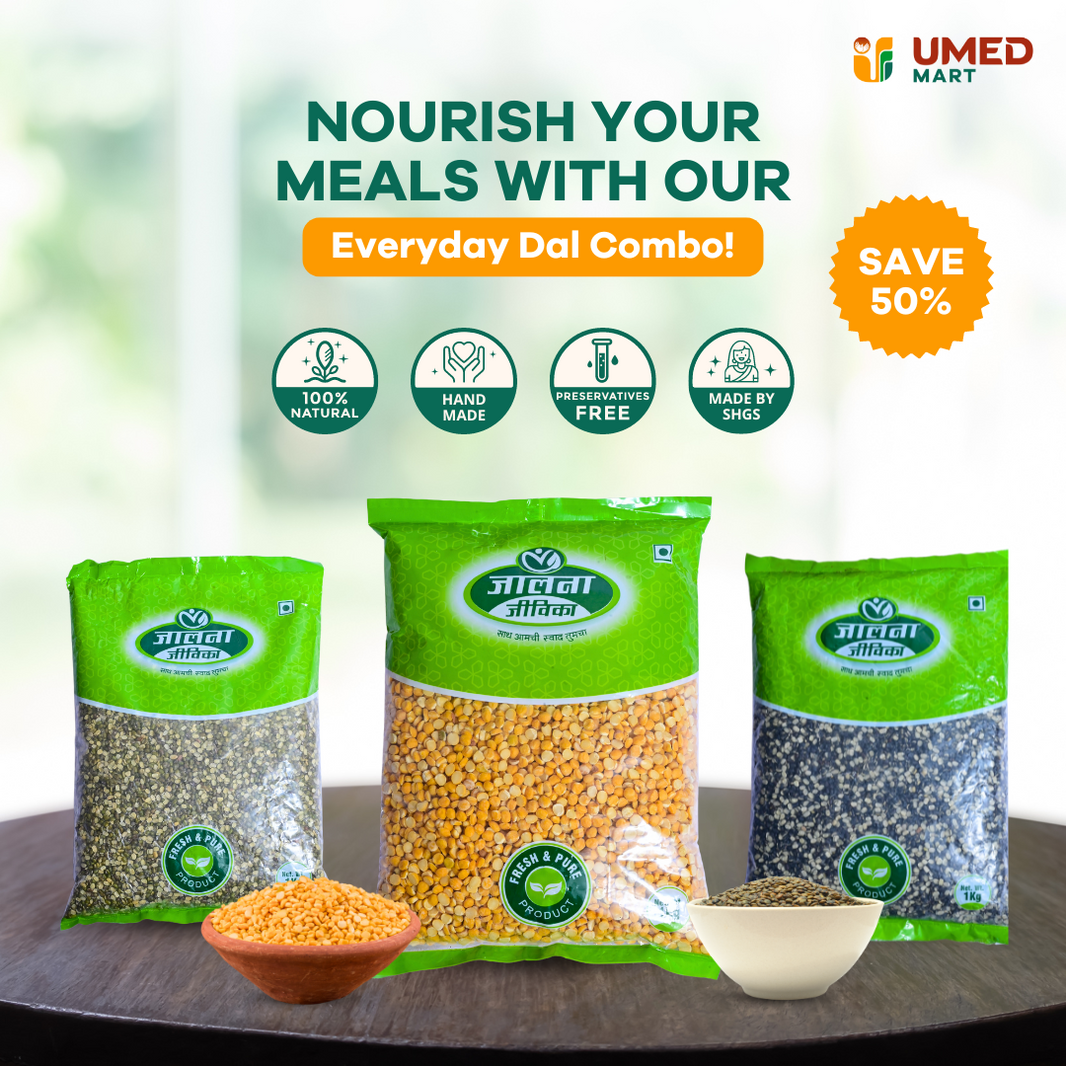 Jalna Jivika Pulses Combo Pack of 3 (Tur Dal, Moong Dal & Udid Dal) Natural, Healthy, Best Quality, 500g each