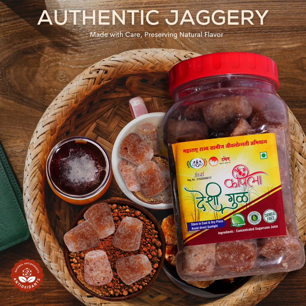 KAPILA Pure Deshi Gul Jaggery Cubes, Natural, Chemical Free, 450gm Jar