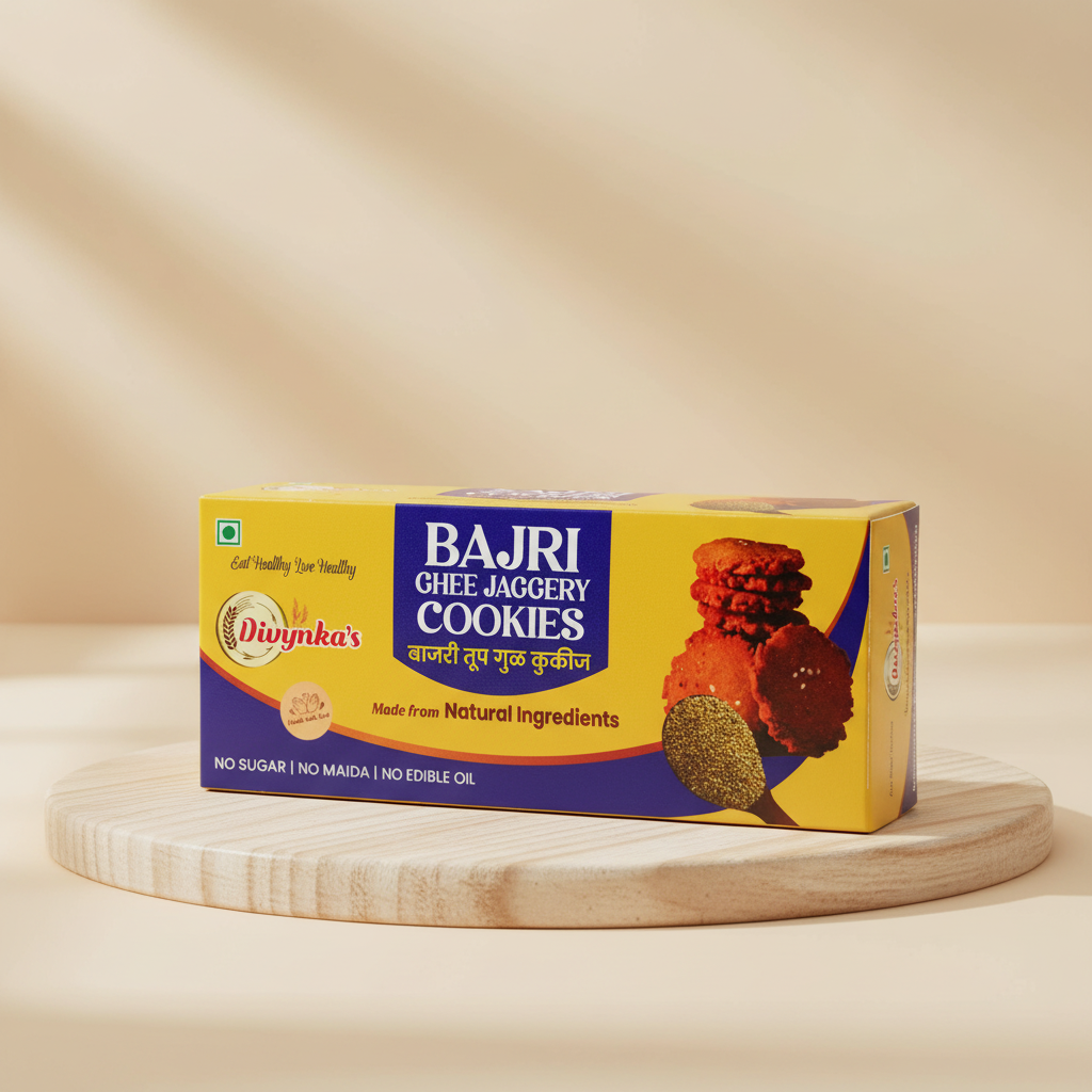 DIVYNKA Bajri Cookies – Handcrafted Cookies with Ghee Jaggery, No Maida, No Artificial colour, Pack of 100 gm