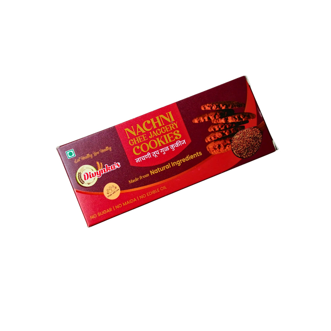 DIVYNKA Hand-made Nachani Cookies, Made by Organic Jaggery, No Maida, No Artificial colour, Pack of 100 gm