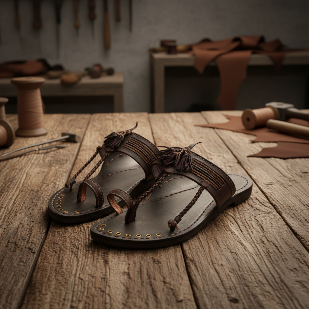 KOLHAPURI CHAPPLE Kolhapuri Karkar Soundwali Original Leather Chappal Handmade Traditional Footwear Premium Genuine Leather Brown Comfortable Ethnic Casual Daily Wear