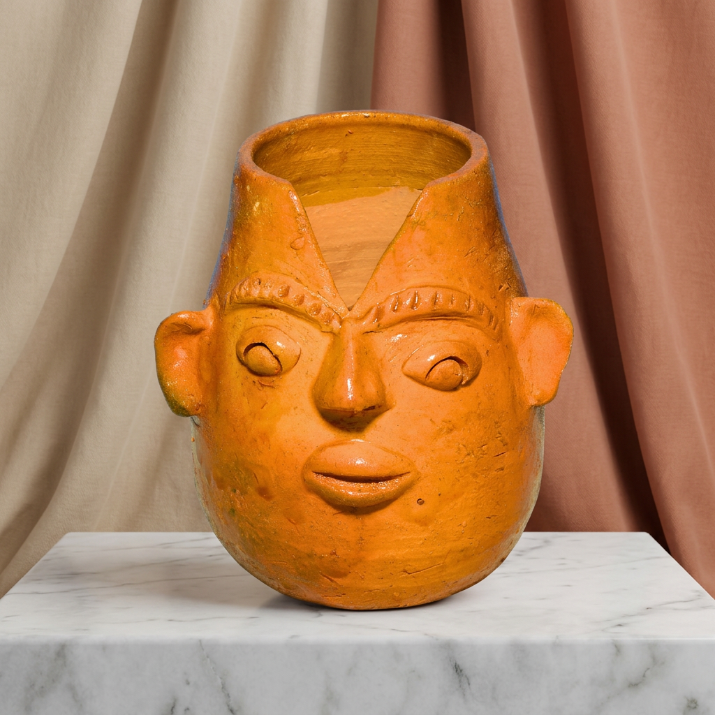 HANDCRAFTED TERRACOTTA FACE PEN STAND, Made By Natural Soil, Local Craftsmanship, PM Vishwakarma, Pack Of 1