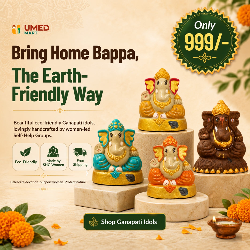OM SAI SHG 9-Inch Cow Dung & Clay Ganpati