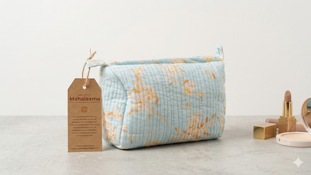 MAHALAXMI Cotton Makeup Pouch Pack Of 1 Item Handcrafted Cotton Cosmetic Organizer Lightweight Durable Reusable Travel Toiletry Storage Available In 10 Colours