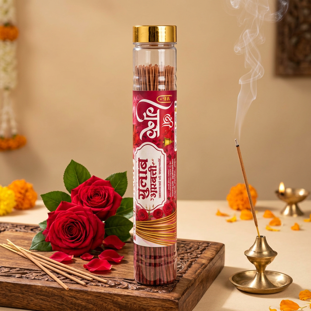 Shree Guru Gulab Agarbatti 100gm Traditional Rose Incense Sticks for Pooja and Festive Rituals
