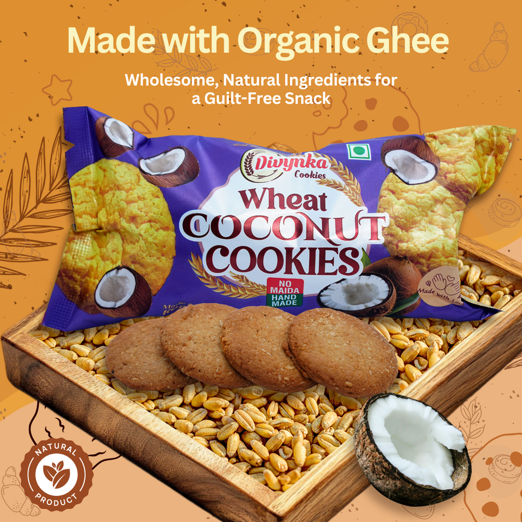 DIVYNKA Hand-made Wheat Coconut Cookies, No Maida, No Artificial colour, Pack of 100 gm