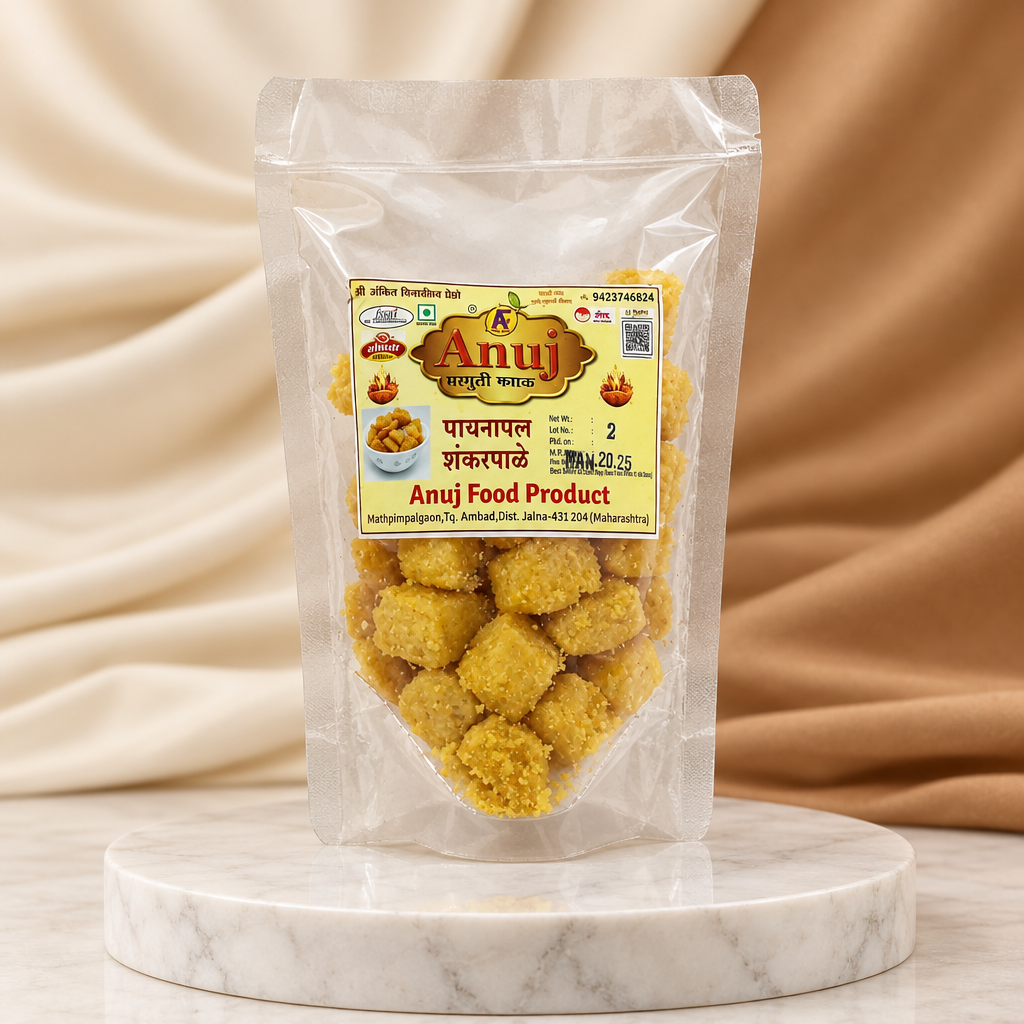 ANUJ Pineapple Shankarpale Pack Of 100gm Pineapple Flavoured Sweet Snack Crispy Traditional Maharashtrian Treat