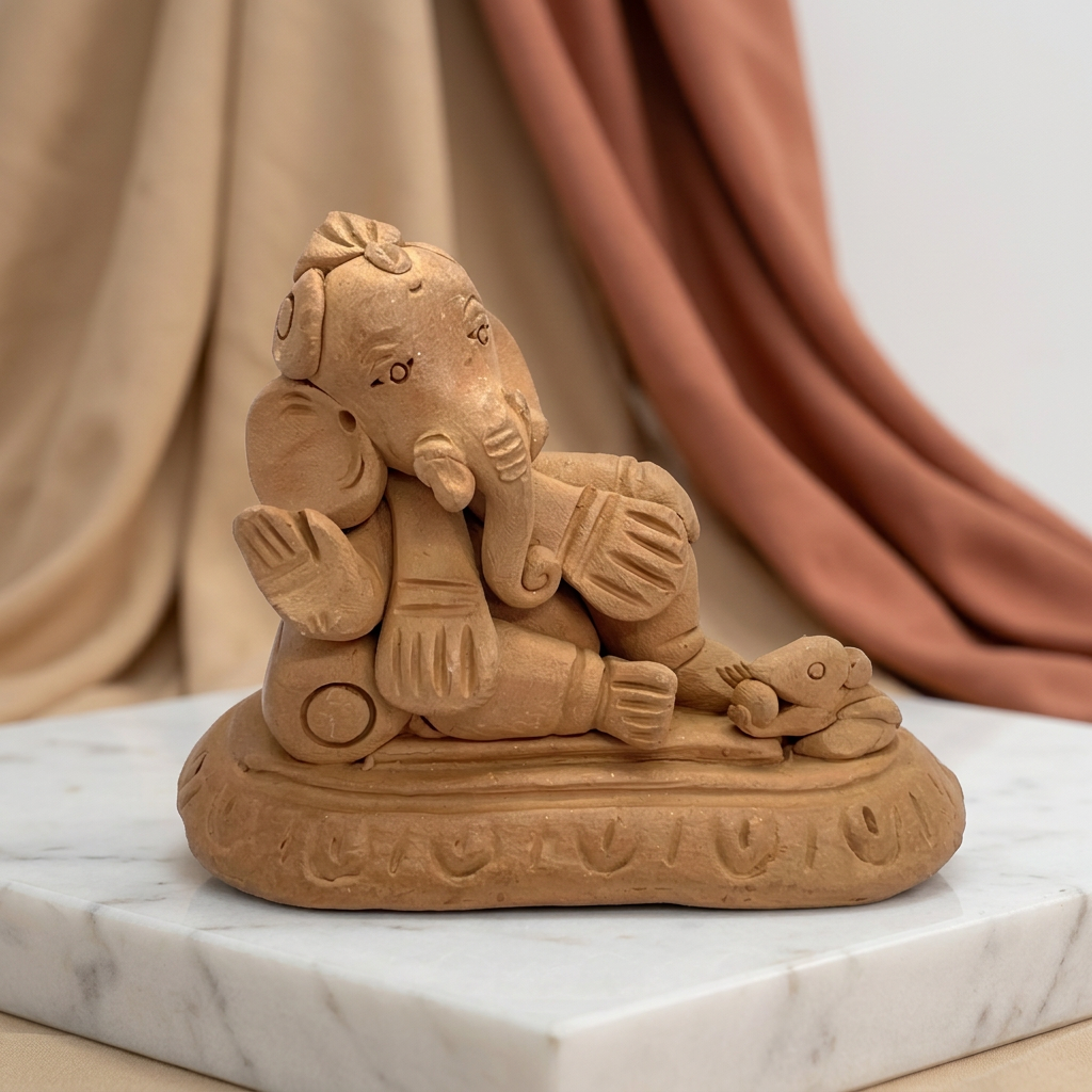 SANKET Terracotta Shivpindi Ganesh Idol Natural Soil Handcrafted Colourless Traditional Sculpture Pack of 1