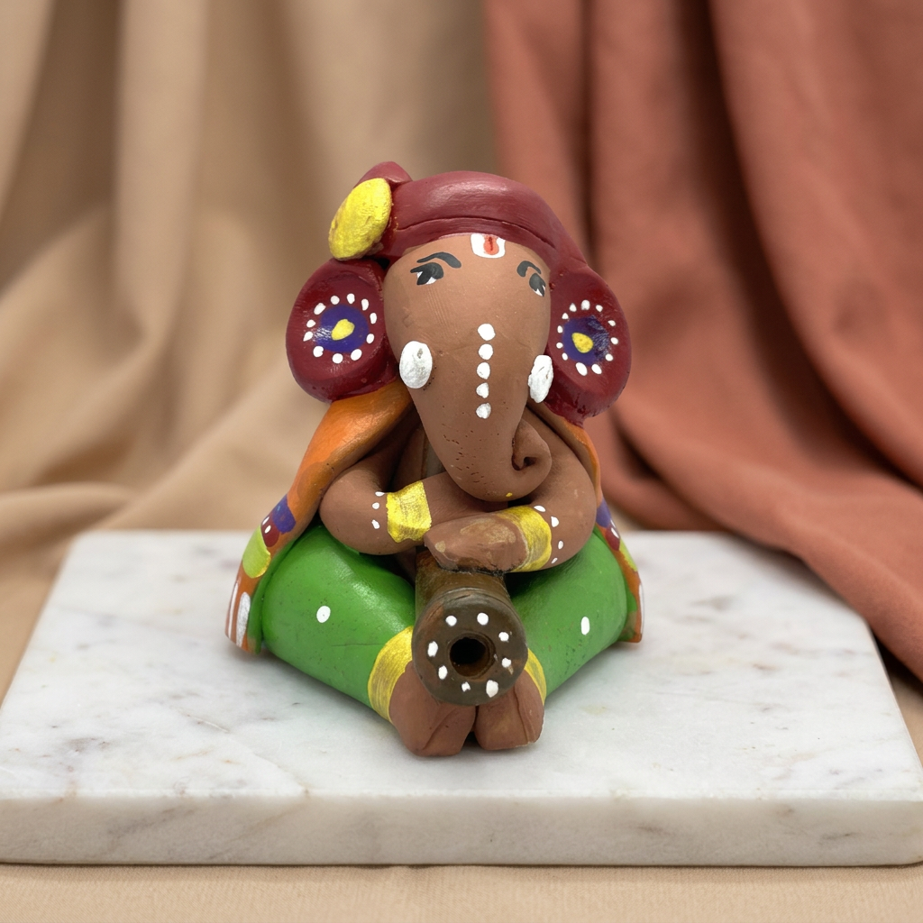 SANKET Terracotta Baby Ganesh Wheel Idol Cute Handcrafted from Natural Soil by SHG Women Pack of 1