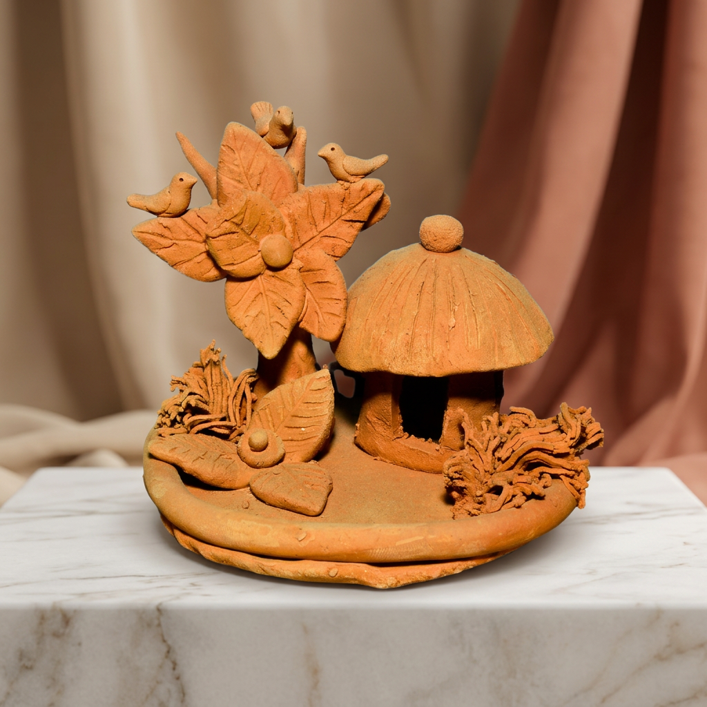 Rustic TERRACOTTA HUT SCULPTURE, Made By Natural Soil, Local Craftsmanship, PM Vishwakarma, Pack Of 1