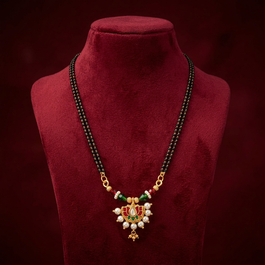 MARATHMOLA SAJ Short Single Kamalika Set Pack Of 1 Set Traditional Handcrafted Maharashtrian Kamal Inspired Mangalsutra Necklace 18 Inch Ethnic Heritage Jewellery Collection