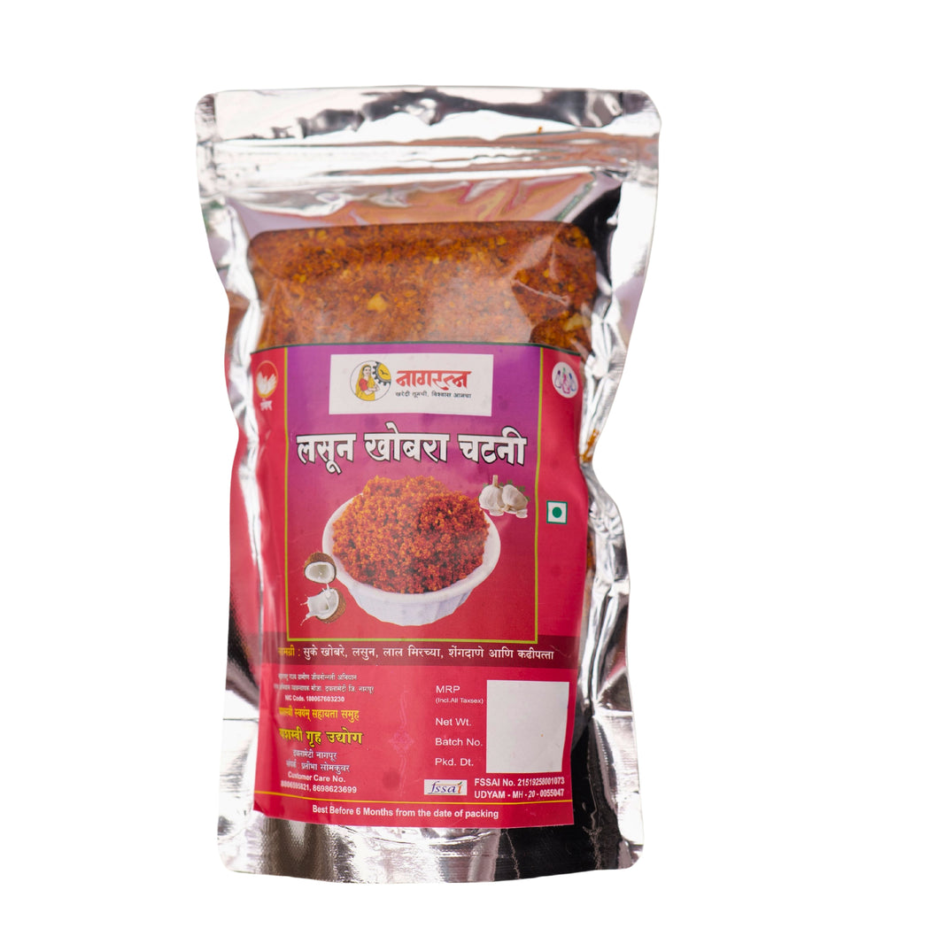 LASUN KHOBRA CHATNI, Natural Produced And Making By SHG Women, YASHSWI SHG, Pack Of 250gm
