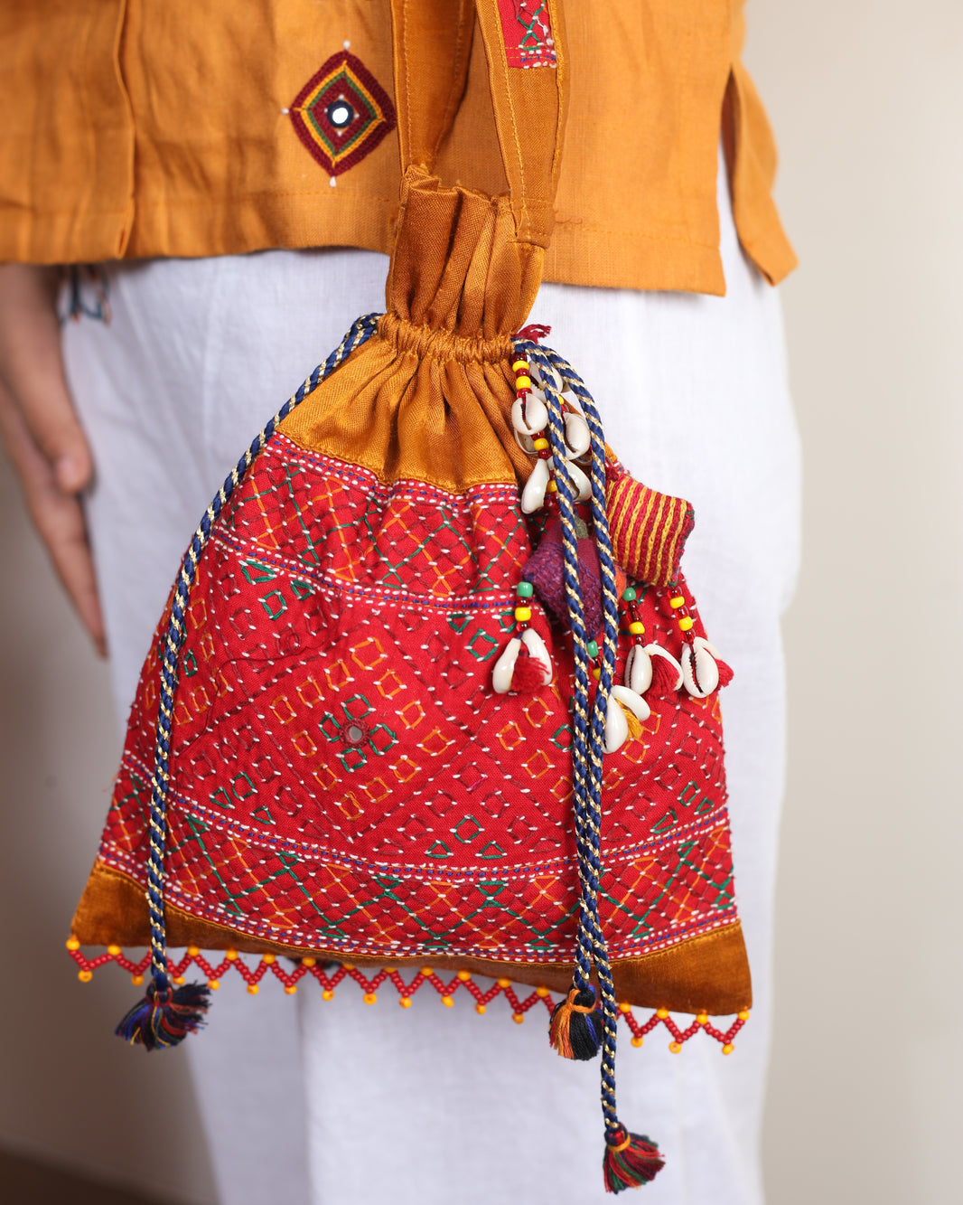 PENO Mashroo Potli Bag 1 Pack Of 1 Item Traditional Handcrafted Beed Banjara Style Mashroo Textile Ethnic Potli Bag Wedding Festive Gifting Accessory