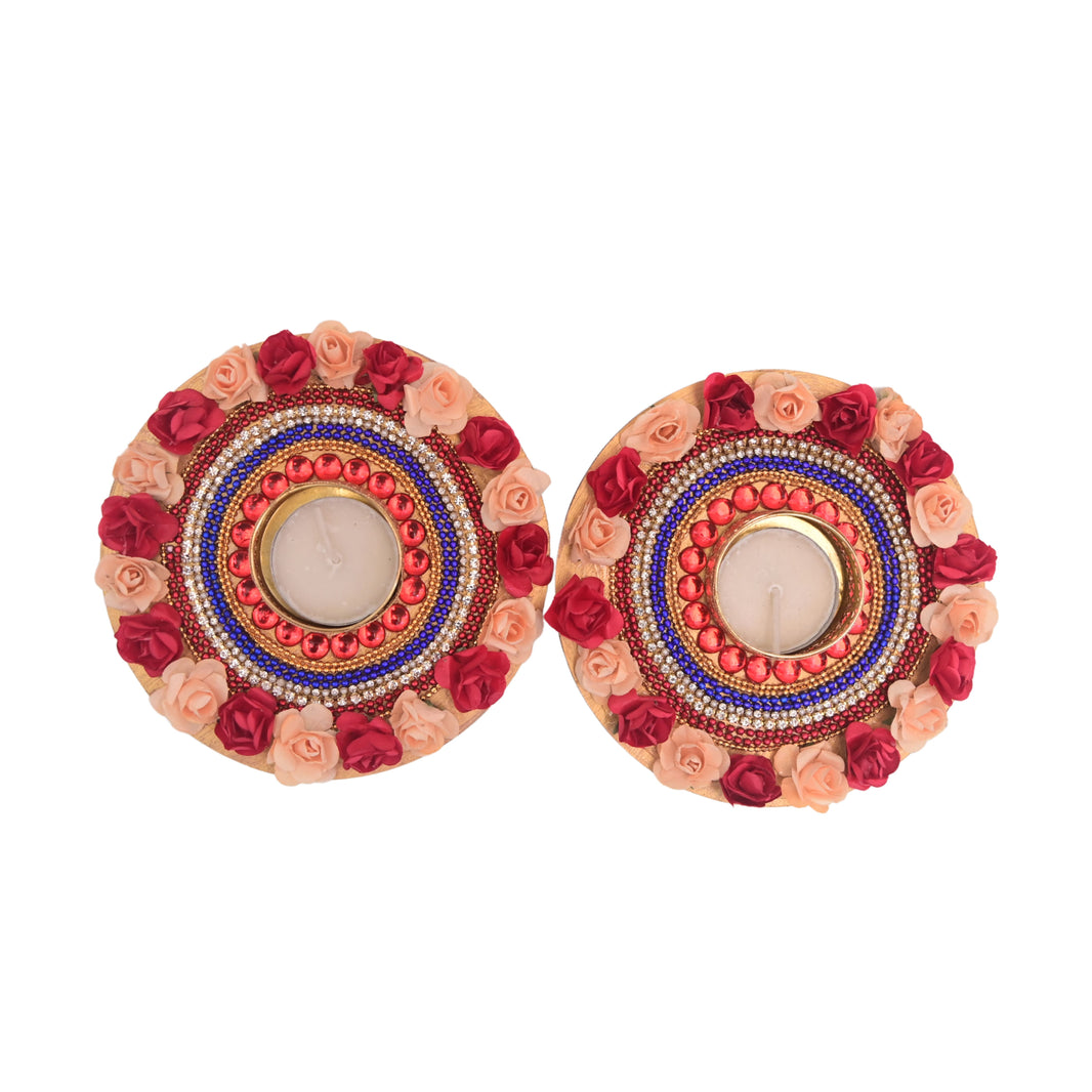 SNEHAL'S CRAFT House Flower Circle Candle Holder, 5x5, Made By Krantijyoti SHG, Pack of 2 Pieces