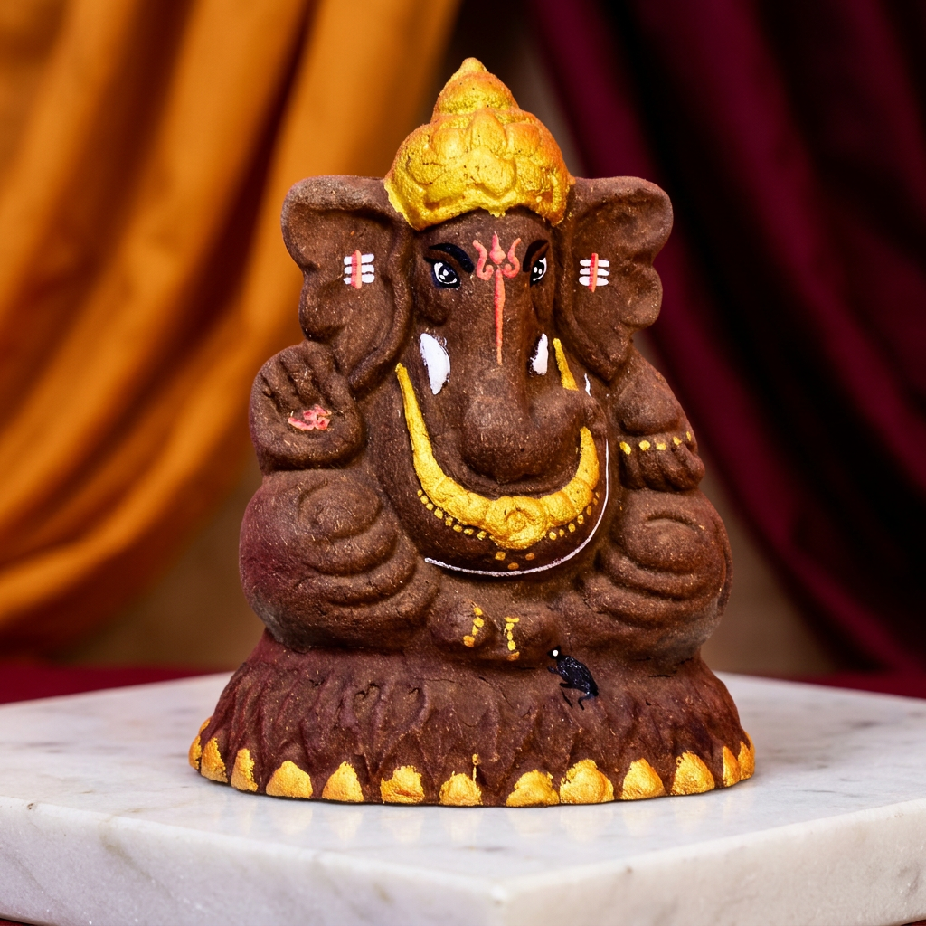 OMSAI Gomai Eco Friendly Ganpati Statue 12 Inch Handcrafted Biodegradable Traditional Festival Idol Pack of 1