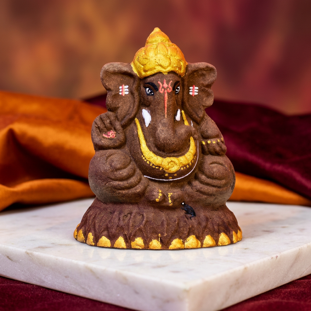OMSAI Gomai Eco Friendly Ganpati Statue 9 Inch Handcrafted Biodegradable Traditional Festival Idol Pack of 1