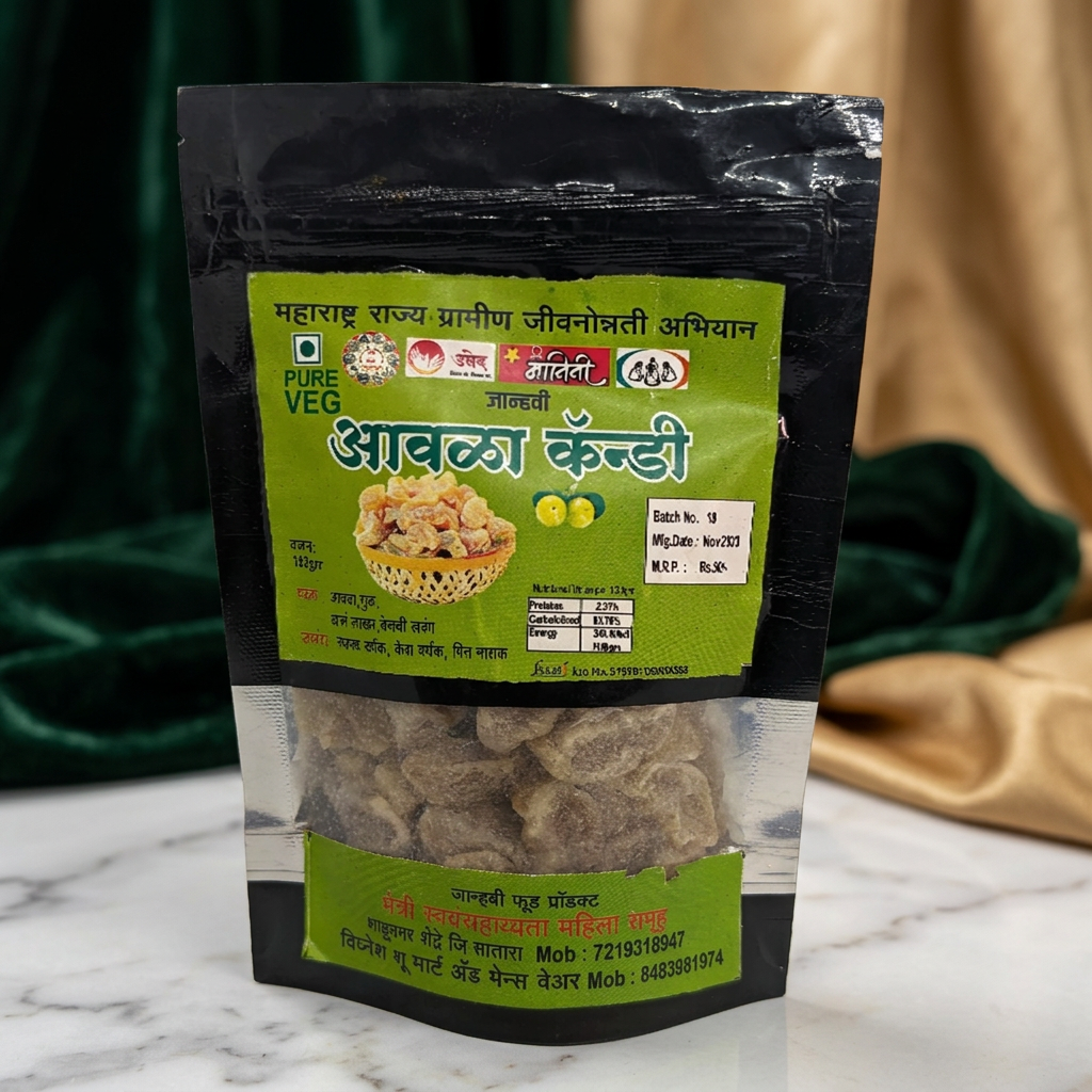 जान्हवी फूड प्रोडक्ट्स आवळा कँडी, नैसर्गिक घटकांनी बनवलेली, कृत्रिम चव नाही, ५० ग्रॅमचा पॅक